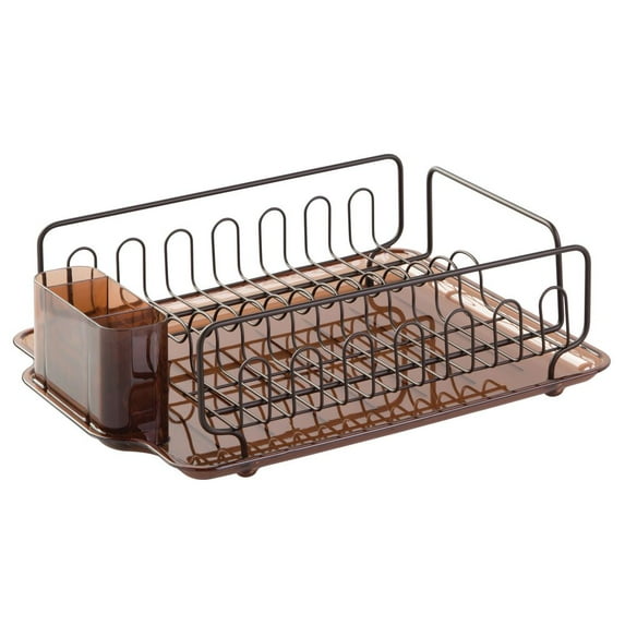 iDesign, Stainless Steel Metal Sink Dish Drainer Rack with Plastic Tray Kitchen Drying Rack, Amber/Bronze