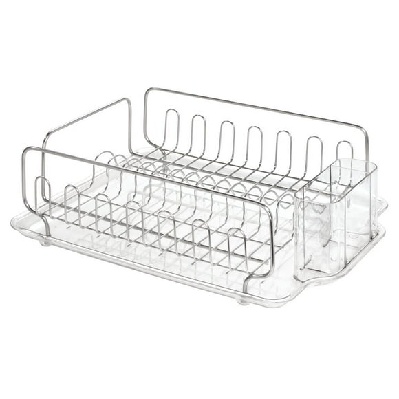 iDesign, Stainless Steel Sink Dish Drainer Rack with Tray Kitchen Drying Rack, Clear