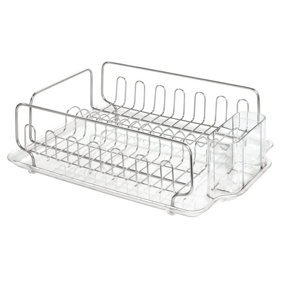 iDesign, Stainless Steel Sink Dish Drainer Rack with Tray Kitchen Drying Rack, Clear
