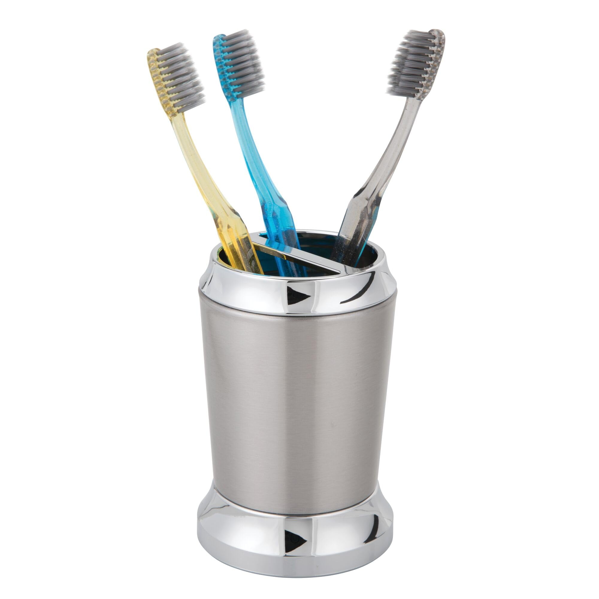 Brushed and Chrome Stainless Steel Divided Toothbrush Holder