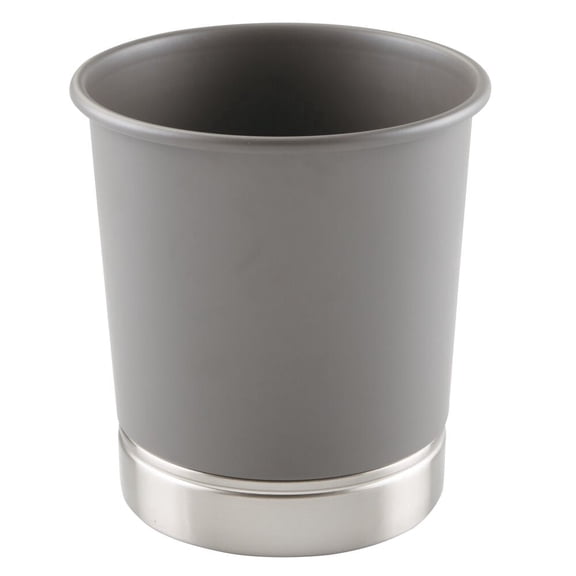 iDesign Home Office Trash Can, 2 Gallon Small Steel Round Open Top Garbage Bin, Gray/Brushed Metal Base
