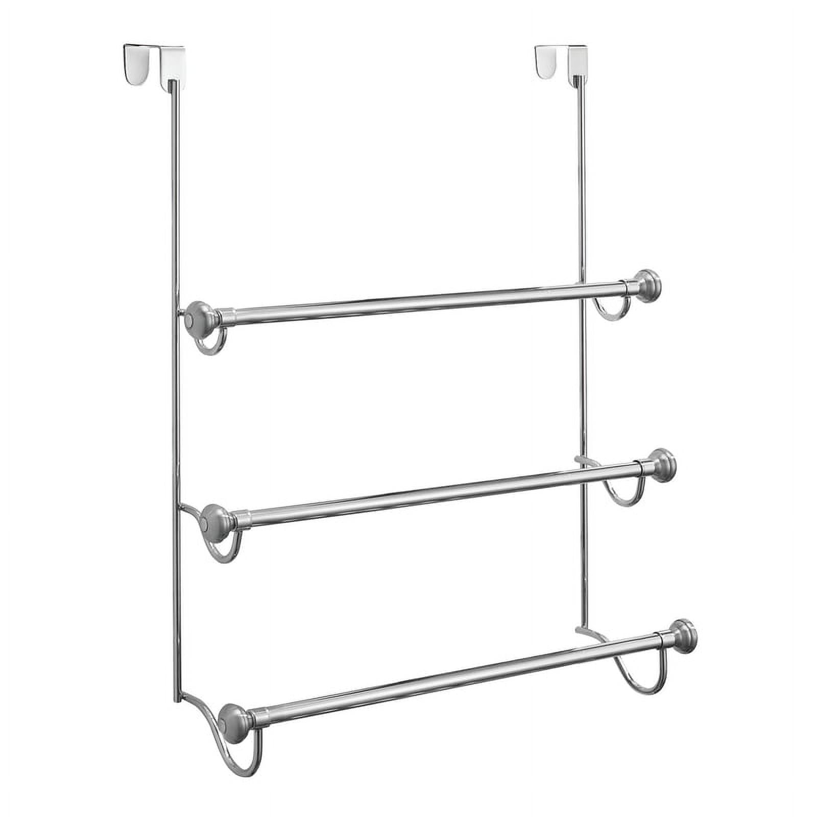Chrome Over-the-Door Towel Rack with Storage Hooks