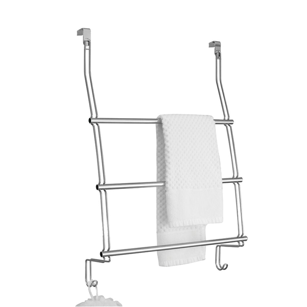 Chrome Over-the-Door Towel Rack with Storage Hooks