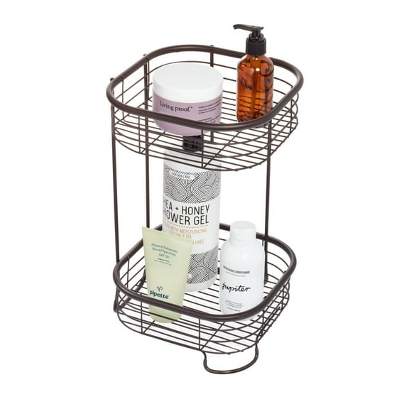 iDesign, Steel Wire 2-Tier Bathroom and Shower Square Corner Organizer Shelf, Bronze