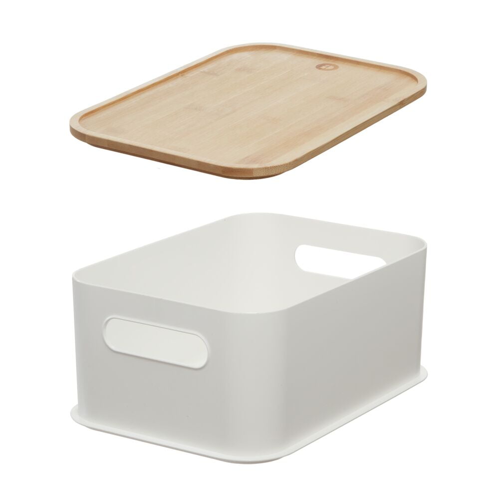 iDesign Storage Bin with Lid, Recycled Plastic, Coconut and Nautral