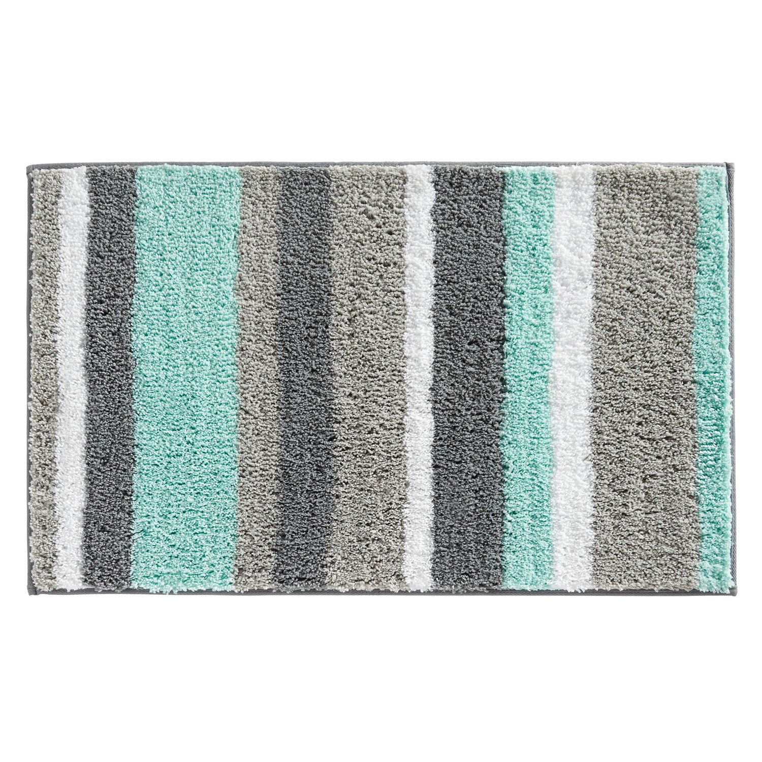 Polyester Bath Rug iDesign Striped Mint Microfiber Polyester Bath Rug, 2' x 3', Non-Slip ...