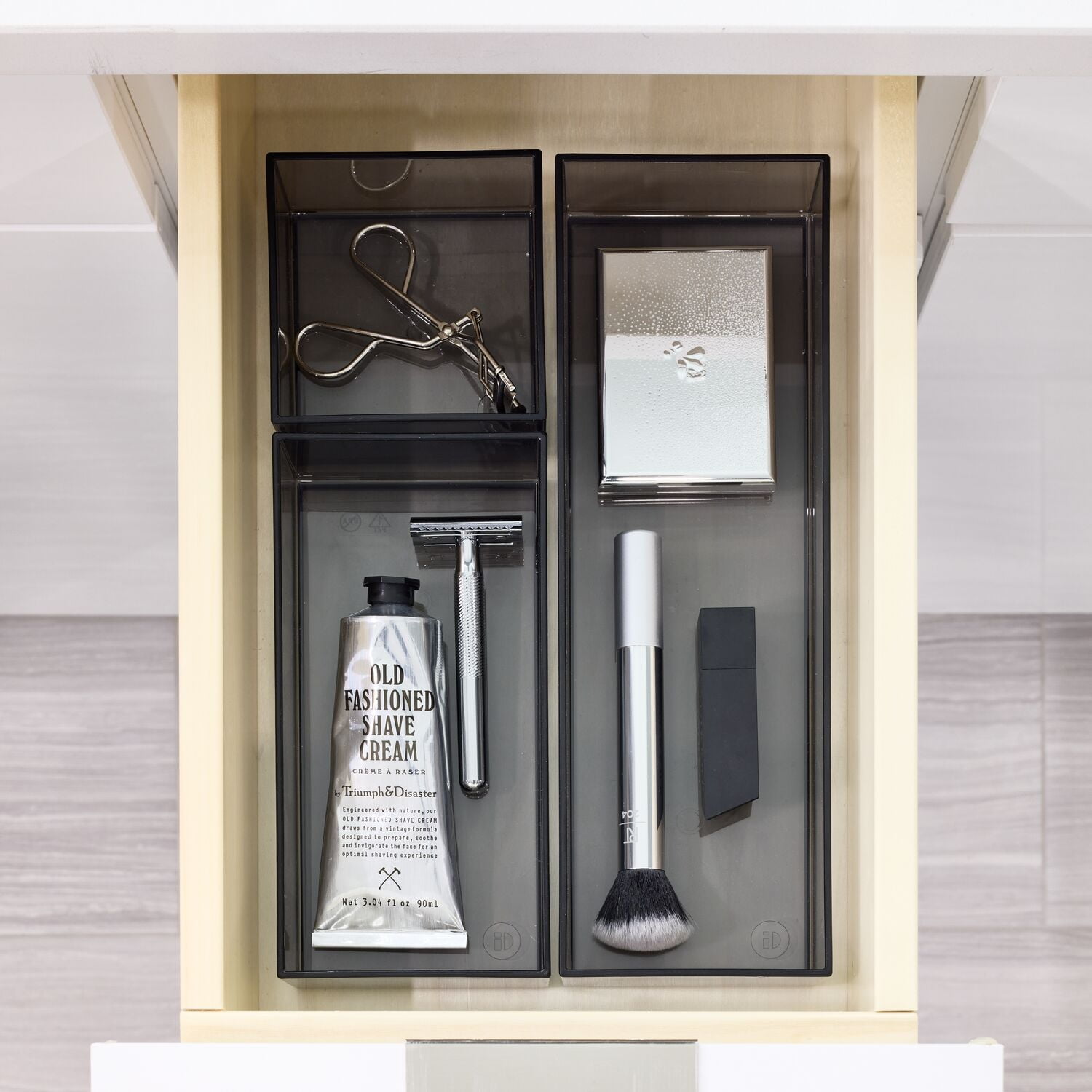 iDesign The Sarah Tanno Collection 3-Piece Stack & Slide Cosmetic Organizer  Set, Smoke/Matte Black