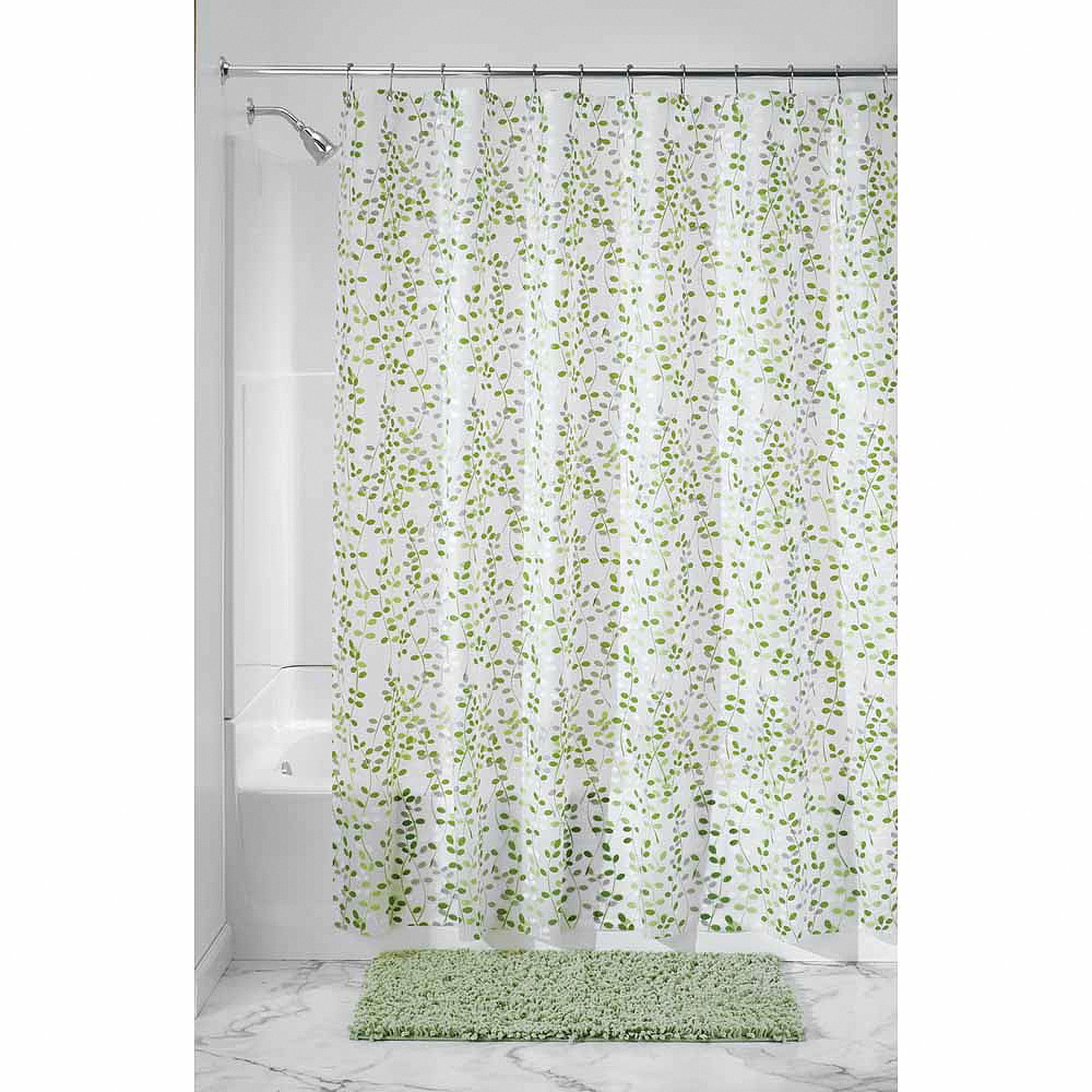 Green and White Semi-Sheer PEVA Shower Curtain with Liner