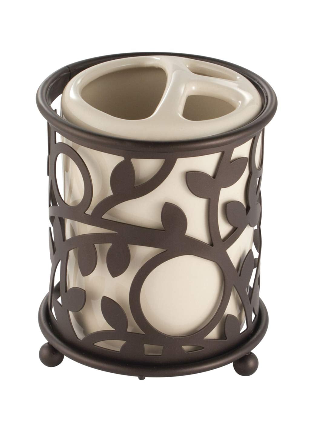 Vanilla and Bronze Ceramic Toothbrush Holder for Kids