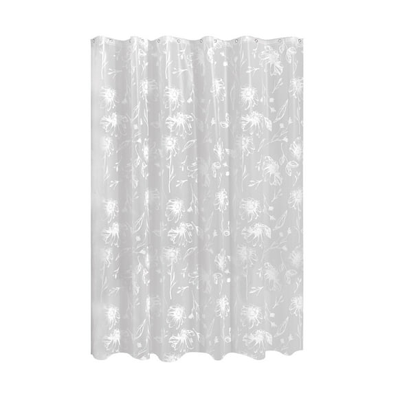 iDesign Waterproof PEVA Shower Curtain, Daisy, White/Frost