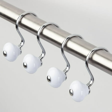 iDesign White and Chrome York Classic 12-Pack Shower Curtain Hooks