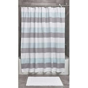 iDesign Wide Stripe Fabric Bathroom Shower Curtain, 72 x 72, Aqua, Gray and White, Multi, Size: one size