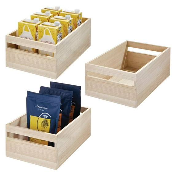 iDesign Wood Handled Bin 10 x 15 x 6.25, Set of 3