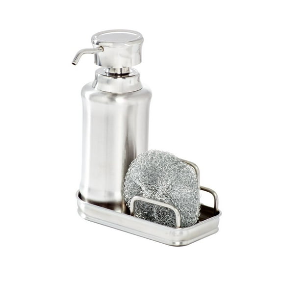 iDesign York Ergo Stainless Steel Soap and Sponge Sink Organizer Caddy - 6.5" x 3" x 8.25", Brushed/Polished