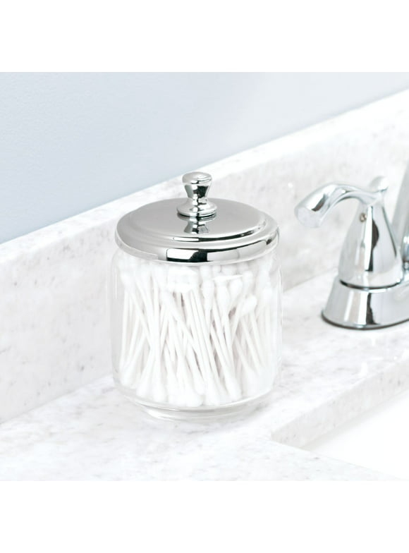 iDesign York Glass Apothecary Canning Jar for Vanity & Bathroom Essentials, Chrome Silver Lid
