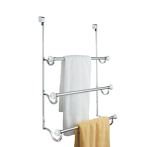 InterDesign York Over The Shower Door Towel Rack, White/Chrome