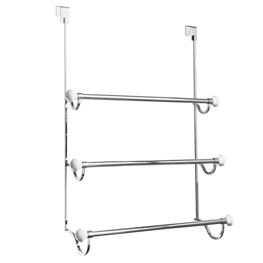 iDesign, York Over the Door 3 Bar Towel Rack, White/Chrome