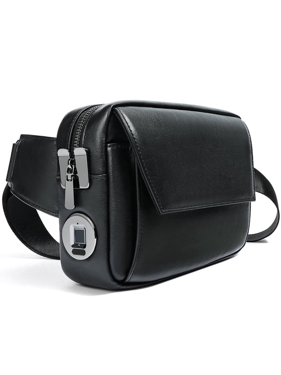 iDiskk 2026 Genuine Leather Crossbody Bag with Fingerprint Lock Anti-Theft, Rechargeable via USB-C Find My Messenger Bag for Men Women - Business Travel Gift (Black)