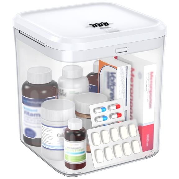 iDiskk Lockable Medicine Box with Password, Sugar Storage Container, Kitchen Storages Lock Box, Phone & Gaming Safe Lock Cases for Home 1PC White