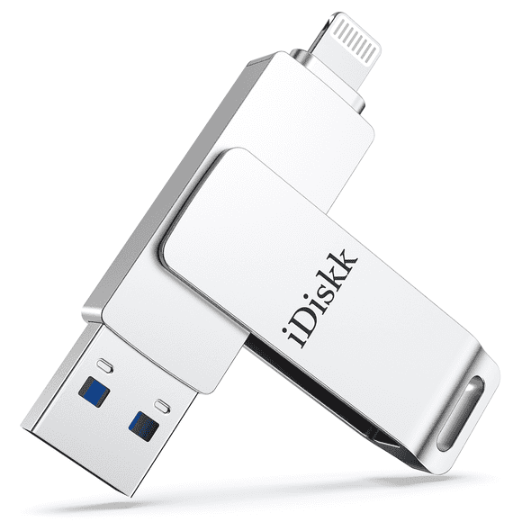 iDiskk MFi Certified 128GB Flash Drive Photo Stick Mobile for iPhone Memory Stick iPad External Photo Storage for MacBook/Laptops/ PC Photo Stick