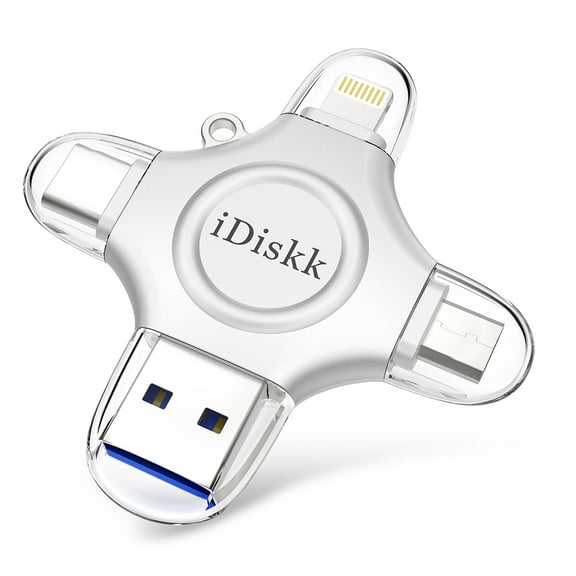 iDiskk MFi Certified 64GB 4 in 1 Flash Drive for iPhone iPad,USB and Lightning Multiport Connection for Photo Stick & Video Backup, File Storage & Transfer