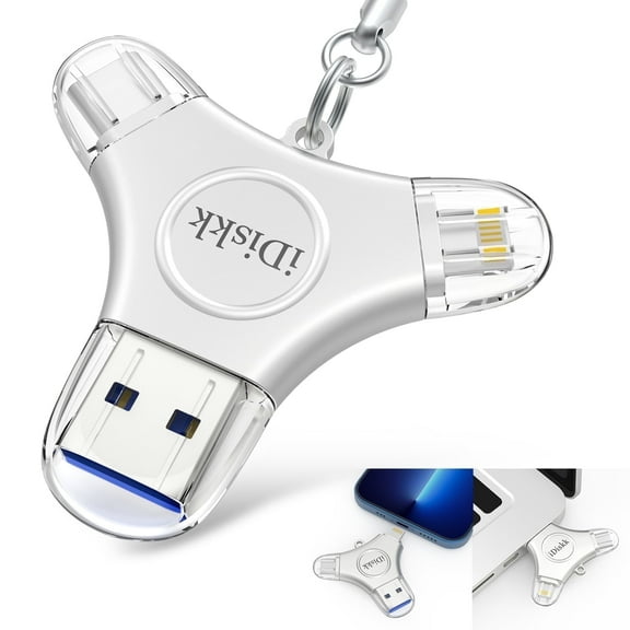 iDiskk MFi Certified 64GB USB 3.0 Flash Drive for iPhone , 3in1 External Memory Photo Stick for iPhone, OTG Android Phone, PC