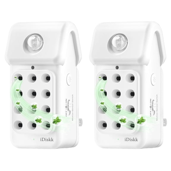 iDiskk Mini Plug-In Ionizer for Home, Electric Deodorizer Negative Ionizer, Remove Smoke Smell for Home, Bathroom, Toilet, Pet Room 17db, 2-Pack White