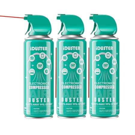iDuster Compressed Air Spray, Canned Air for Keyboard Cleaning, Air Duster Effective for Removing Dust, Hair, Crumbs, and Debris from Laptops, Jewelry, 10oz-3can