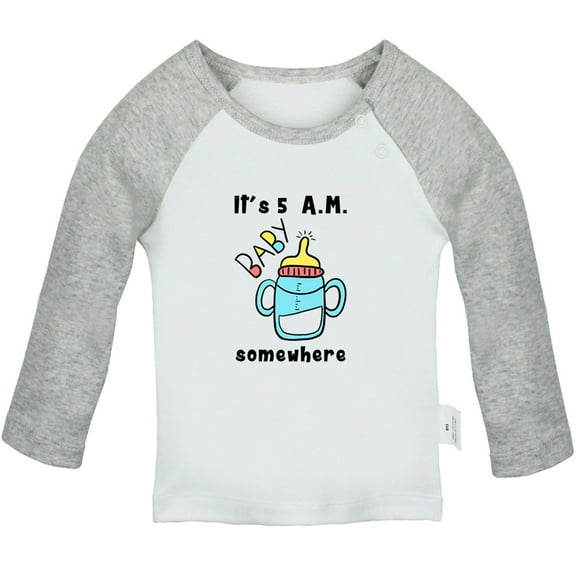 iDzn It's 5 A.M. Somewhere Funny T shirt For Baby, Newborn Babies T-shirts, Infant Tops, 0-24M Kids Graphic Tees Clothing (Long Gray Raglan T-shirt, 0-6 Months)