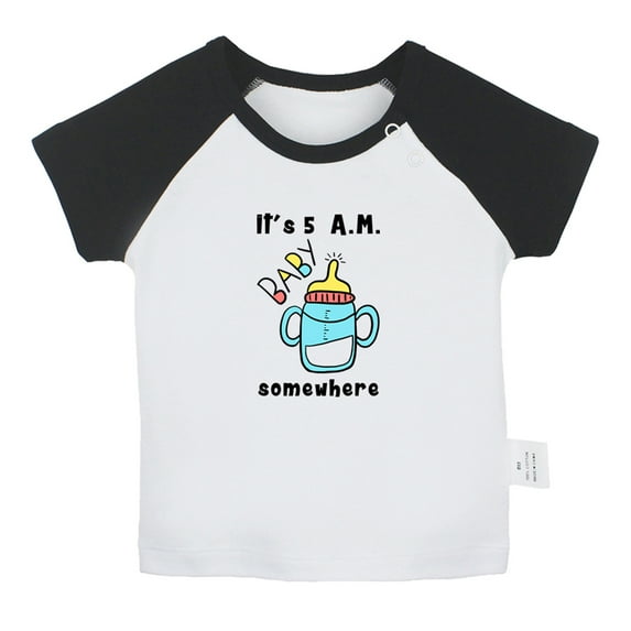 iDzn It's 5 A.M. Somewhere Funny T shirt For Baby, Newborn Babies T-shirts, Infant Tops, 0-24M Kids Graphic Tees Clothing (Short Black Raglan T-shirt, 0-6 Months)
