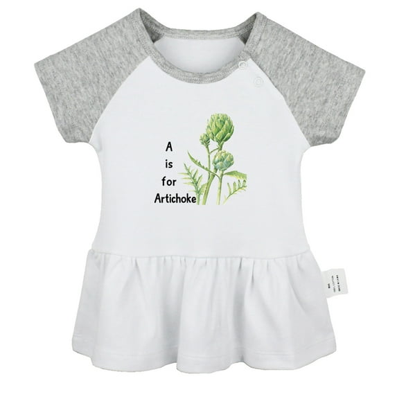 iDzn A is For Artichoke Funny Dresses For Baby, Newborn Babies Skirts, Infant Princess Dress, 0-24M Kids Graphic Clothes (Gray Raglan Dresses, 12-18 Months)