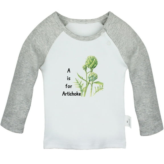 iDzn A is For Artichoke Funny T shirt For Baby, Newborn Babies T-shirts, Infant Cute Tops, 0-24M Kids Graphic Tees Clothing (Long Gray Raglan T-shirt, 12-18 Months)