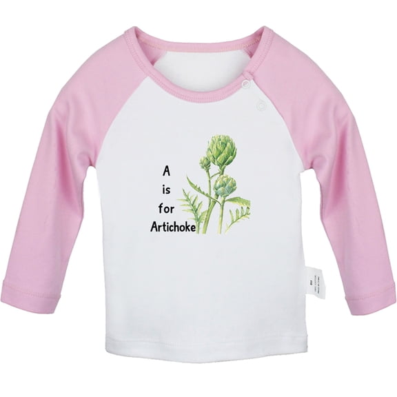 iDzn A is For Artichoke Funny T shirt For Baby, Newborn Babies T-shirts, Infant Cute Tops, 0-24M Kids Graphic Tees Clothing (Long Pink Raglan T-shirt, 18-24 Months)