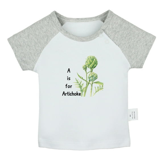 iDzn A is For Artichoke Funny T shirt For Baby, Newborn Babies T-shirts, Infant Cute Tops, 0-24M Kids Graphic Tees Clothing (Short Gray Raglan T-shirt, 6-12 Months)