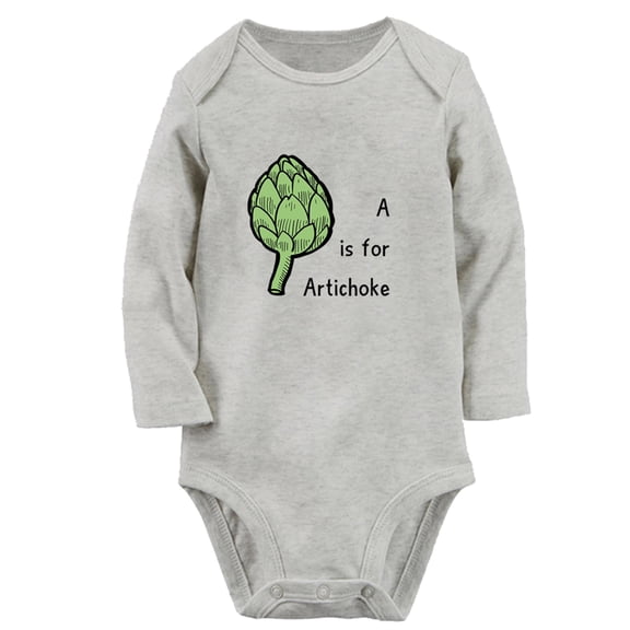iDzn A is For Artichoke Funny Rompers, Newborn Baby Unisex Bodysuits, Infant Jumpsuits, Toddler Kids Long Sleeve Oufits (Gray, 6-12 Months)