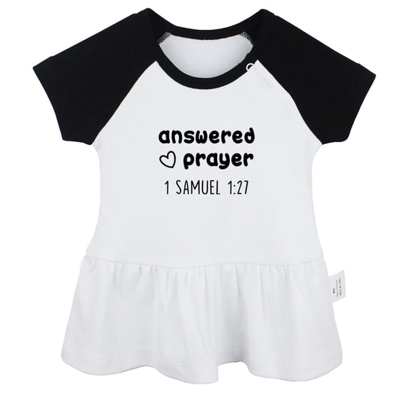 iDzn Answered Prayer Funny Dresses For Baby, Newborn Babies Skirts, Infant Princess Dress, 0-24M Kids Graphic Clothes (Black Raglan Dresses, 0-6 Months)