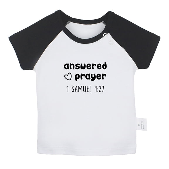 iDzn Answered Prayer Funny T shirt For Baby, Newborn Babies T-shirts, Infant Tops, 0-24M Kids Graphic Tees Clothing (Short Black Raglan T-shirt, 0-6 Months)