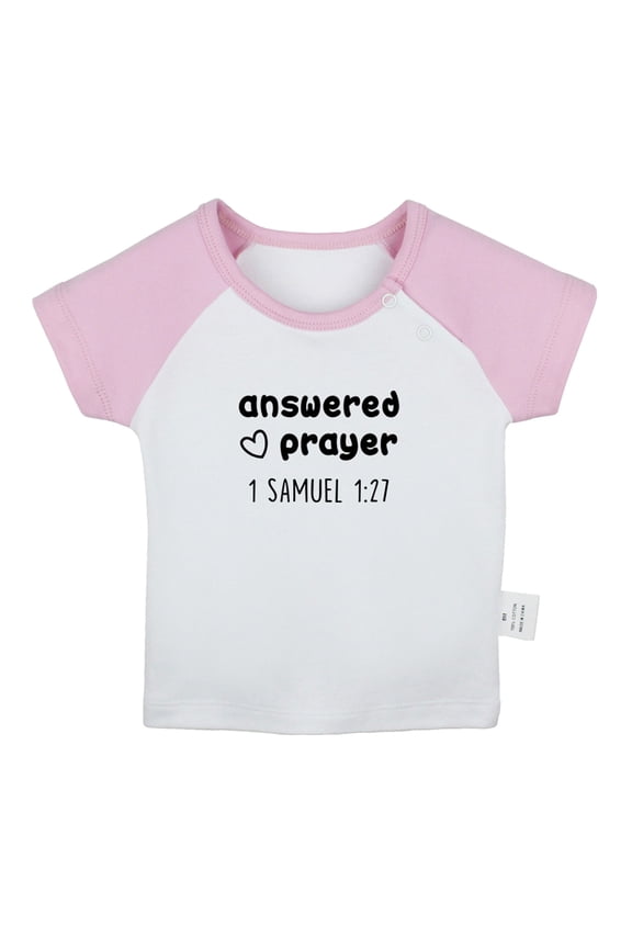 Answered Prayer Funny T shirt For Baby, Newborn Babies T-shirts, Infant Tops, 0-24M Kids Graphic Tees Clothing (Short Pink Raglan T-shirt, 0-6 Months)