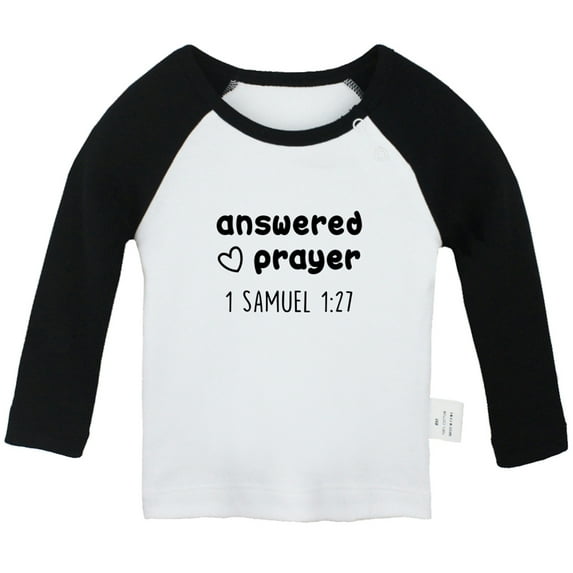 iDzn Answered Prayer Funny T shirt For Baby, Newborn Babies T-shirts, Infant Tops, 0-24M Kids Graphic Tees Clothing (Long Black Raglan T-shirt, 6-12 Months)