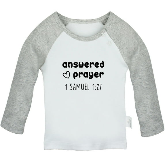 iDzn Answered Prayer Funny T shirt For Baby, Newborn Babies T-shirts, Infant Tops, 0-24M Kids Graphic Tees Clothing (Long Gray Raglan T-shirt, 18-24 Months)