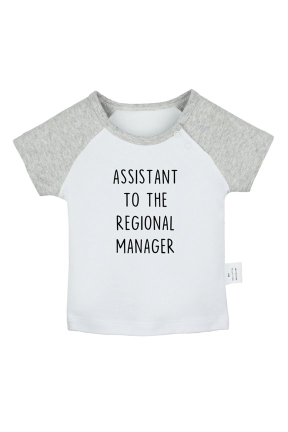 Assistant to the Assistant Regional Manager Funny T shirt For Baby, Newborn Babies T-shirts, Infant Tops, 0-24M Kids Graphic Tees Clothing (Short Gray Raglan T-shirt, 12-18 Months)