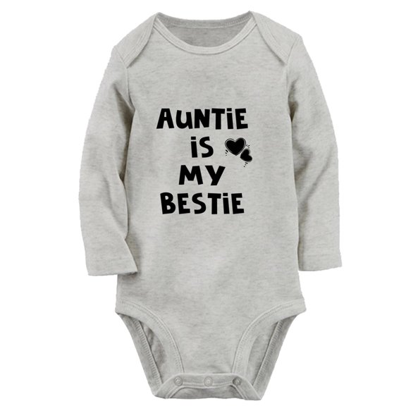 iDzn Auntie Is My Bestie Funny Rompers, Newborn Baby Unisex Bodysuits, Infant Jumpsuits, Toddler Kids Long Sleeve Oufits (Gray, 0-6 Months)