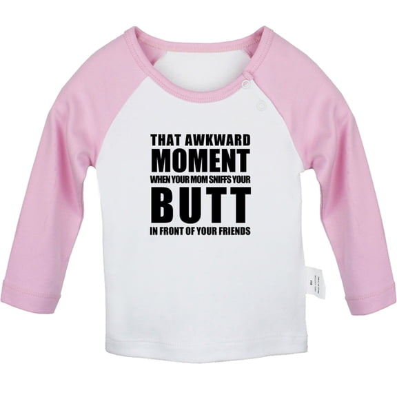 iDzn That Awkward Moment Funny T shirt For Baby, Newborn Babies T-shirts, Infant Tops, 0-24M Kids Graphic Tees Clothing (Long Pink Raglan T-shirt, 12-18 Months)