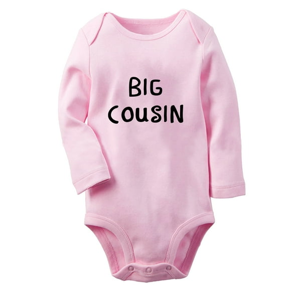 iDzn Big Cousin Funny Rompers, Newborn Baby Unisex Bodysuits, Infant Jumpsuits, Toddler Kids Long Sleeve Oufits (Pink, 0-6 Months)