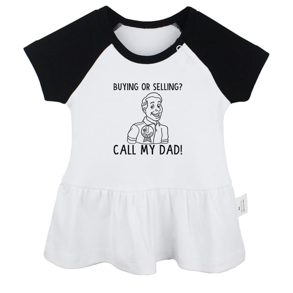 iDzn Buying Or Selling Call My Dad Funny Dresses For Baby, Newborn Babies Skirts, Infant Princess Dress, 0-24M Kids Graphic Clothes (Black Raglan Dresses, 0-6 Months)
