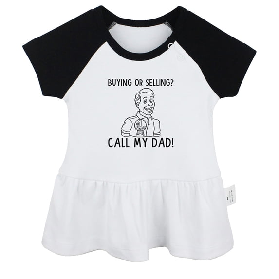 iDzn Buying Or Selling Call My Dad Funny Dresses For Baby, Newborn Babies Skirts, Infant Princess Dress, 0-24M Kids Graphic Clothes (Black Raglan Dresses, 0-6 Months)