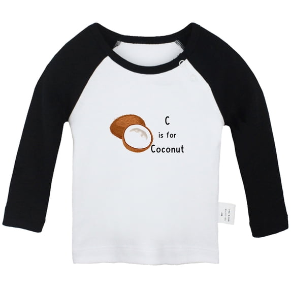 iDzn C is For Coconut Funny T shirt For Baby, Newborn Babies T-shirts, Infant Cute Fruits Tops, 0-24M Kids Graphic Tees Clothing (Long Black Raglan T-shirt, 18-24 Months)