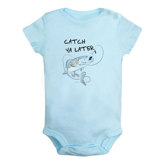 iDzn Catch Ya Later Fishing Funny Rompers For Babies, Newborn Baby Unisex Bodysuits, Infant Jumpsuits, Toddler 0-12 Months Kids One-Piece Oufits (Blue, 6-12 Months)