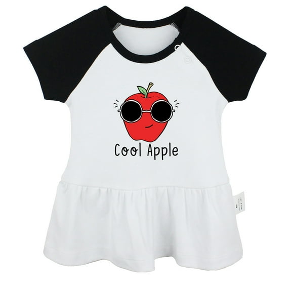 iDzn Cool Apple Funny Dresses For Baby, Newborn Babies Skirts, Infant Princess Dress, 0-24M Kids Graphic Clothes (Black Raglan Dresses, 18-24 Months)