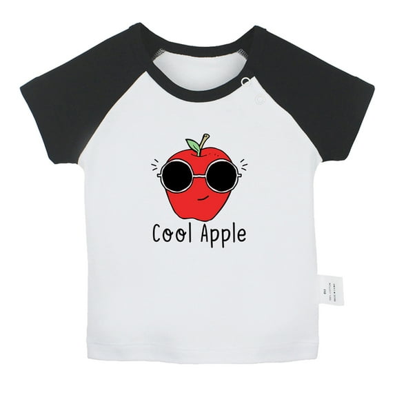 iDzn Cool Apple Funny T shirt For Baby, Newborn Babies T-shirts, Infant Tops, 0-24M Kids Graphic Tees Clothing (Short Black Raglan T-shirt, 0-6 Months)